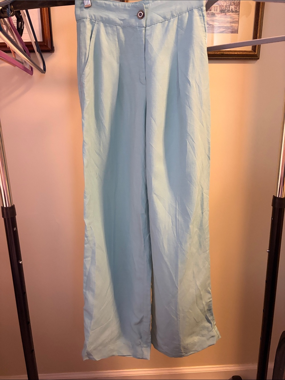 Light Blue Wide-Leg Womens Pants